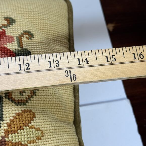 Vintage Needlepoint Handmade Flower Decorative Pillow Floral Velvety Yellow - Picture 8 of 8